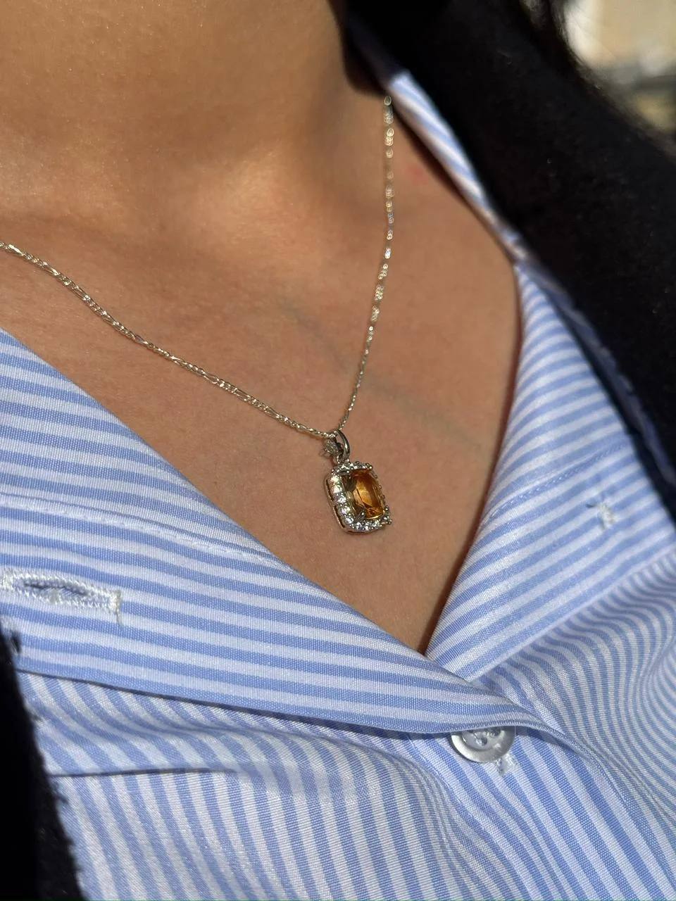 collier citrine en argent s925 /قلادة من حجر السترين من الفضة عيار 925
