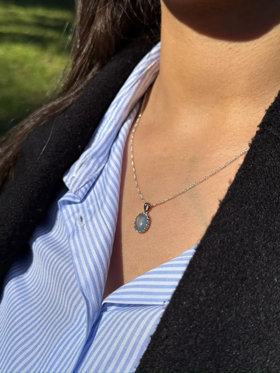 collier aquamarine en argent 925  / قلادة أكوامارين فضة عيار 925