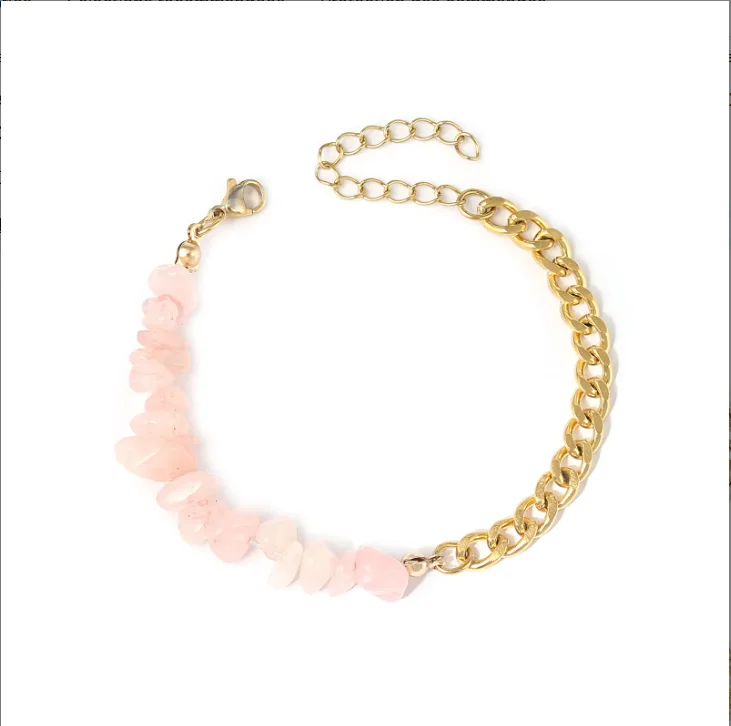 bracelet quartz rose avec acier inoxydable/ سوار الكوارتز الوردي