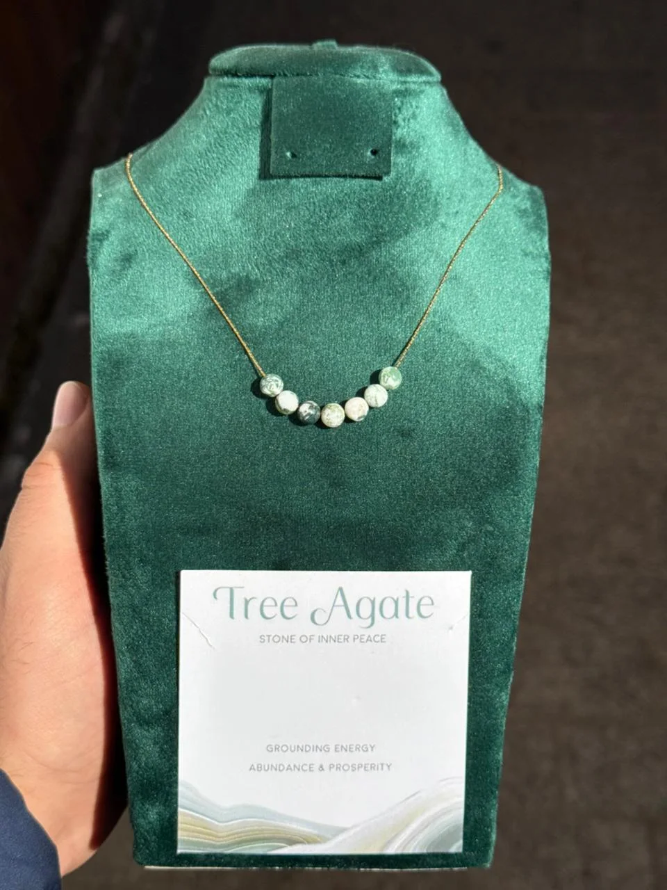 collier tree agate avec acier inoxydable