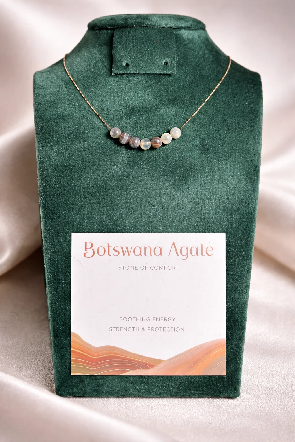 collier botswana agate avec acier inoxydable
