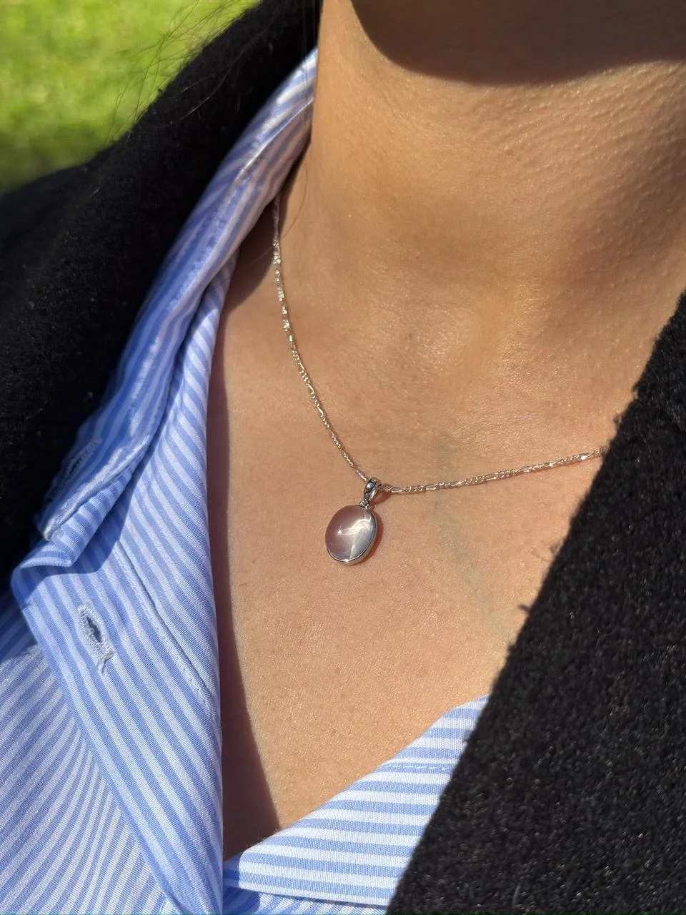 collier quartz rose en argent s925/ قلادة من الكوارتز الوردي الفضة عيار 925