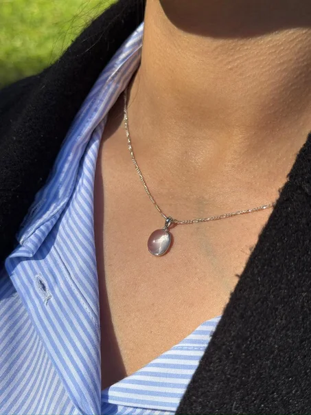 collier quartz rose en argent s925/ قلادة من الكوارتز الوردي الفضة عيار 925