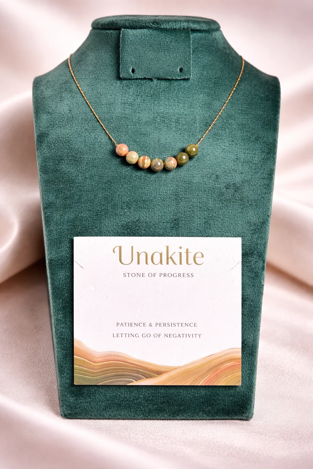 collier unakite avec acier inoxydable