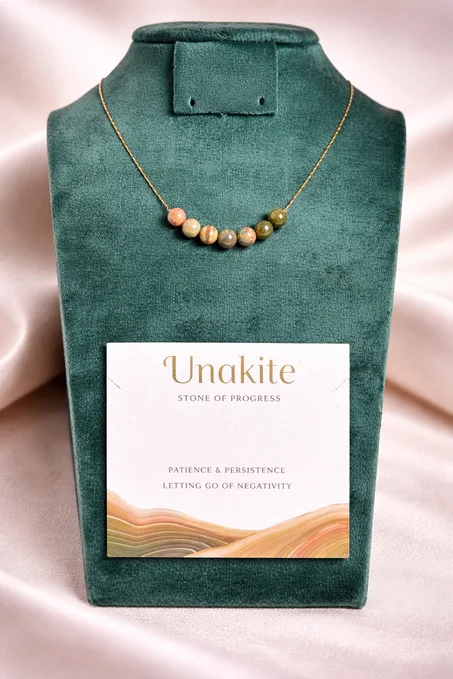 collier unakite avec acier inoxydable