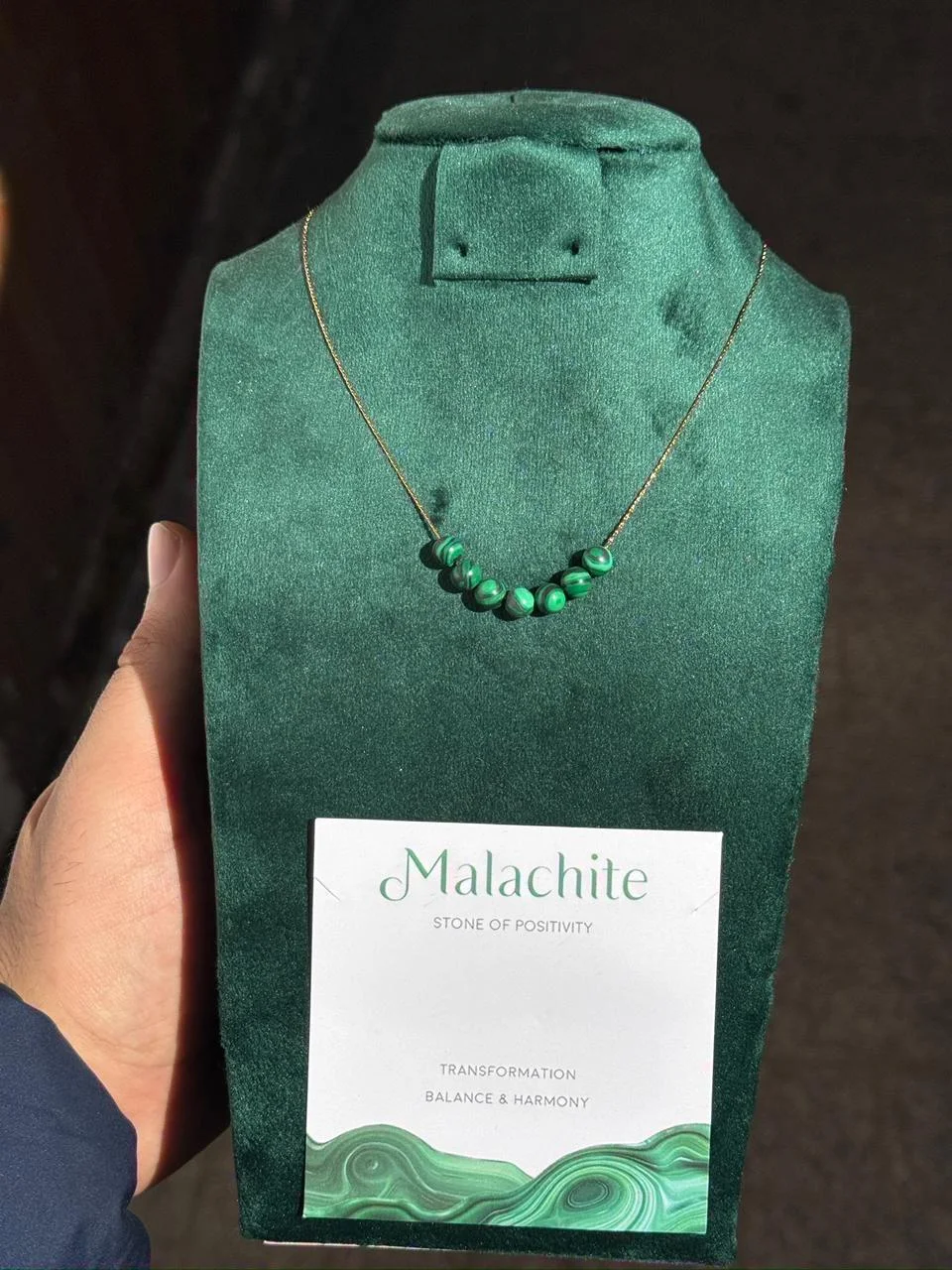 collier malachite avec acier inoxydable