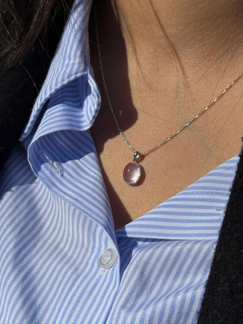 collier quartz rose en argent s925/ قلادة من الكوارتز الوردي الفضة عيار 925