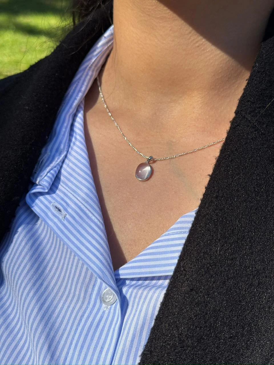 collier quartz rose en argent s925/ قلادة من الكوارتز الوردي الفضة عيار 925