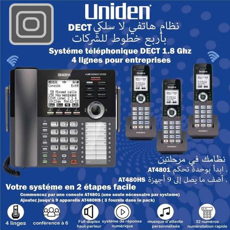 AT4801, Pack Standard Téléphonique Sans Fil DECT à 4 Lignes, Poste standard + 3 Postes Analogiques
