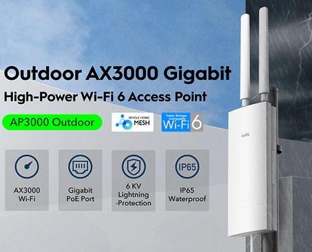 Point d'accès Extérieur AX3000 WiFi 6 Haute puissance, FEM Haute performance Externe, Etanchieté IP65, 200 appareils connectés, Gigabit RJ45, PoE Passif, AP3000 Outdoor