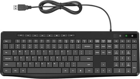 Teclado con cable, teclado silencioso, teclado USB multimedia, teclado silencioso con teclas de chiclet de perfil bajo, almohadilla de números grandes, resistente a derrames, letras antidesga
