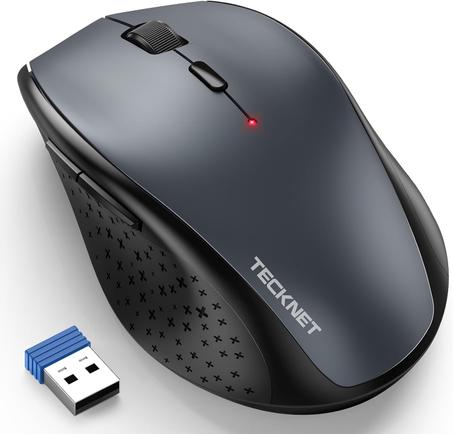 TECKNET Ratón inalámbrico, mouse USB de 2.4 G con 6 niveles ajustables de 4800 DPI, clic silencioso silencioso, batería de 30 meses, agarres ergonómicos, 6 botones portátiles para PC, Chromeb