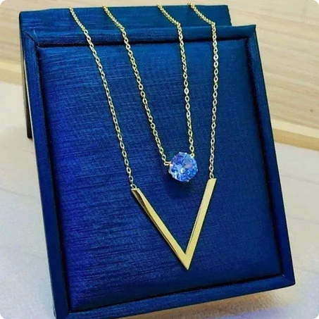 Chaine V 2 en 1 Bleu Ciel en acier inoxydable + boite cadeu