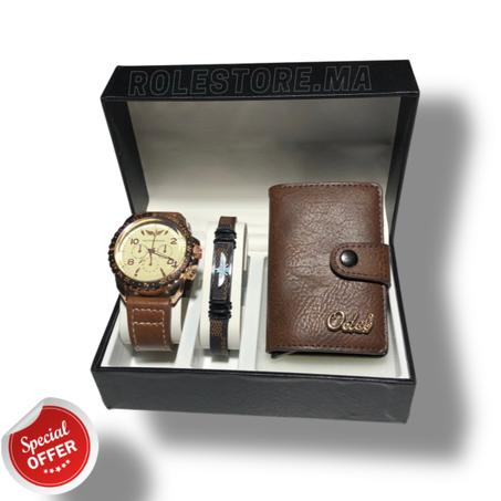 PACK T9 MONTRE VECTORWINGS + PORTEFEUILLE CUIR + BRACELET ARGENT EN ACIER INOXYDABLE