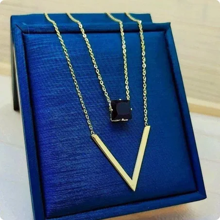 Chaine V 2 en 1  Noir en acier inoxydable + boite cadeu