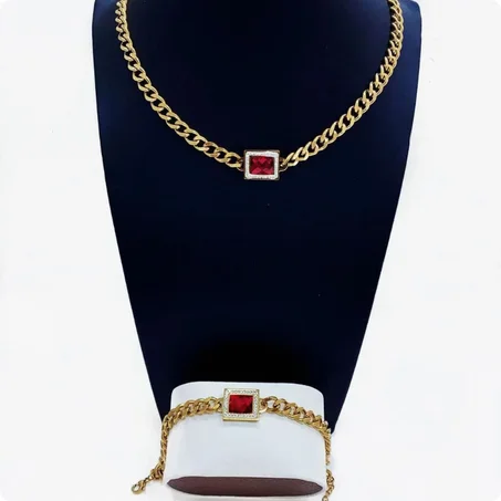 Ensemble collier et gourmette en acier v4 + boite cadeu