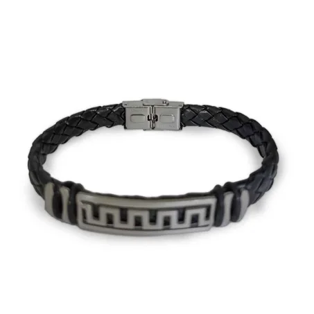 Bracelet A5 Argent + Acier inoxydable combinaison en cuir pour homme