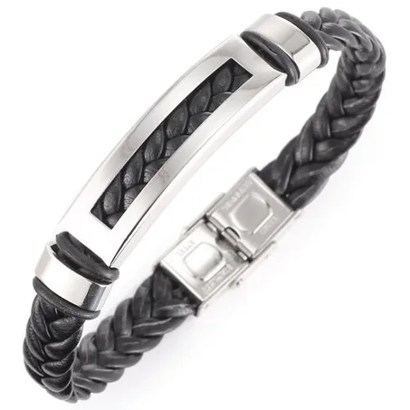 Bracelet A3 Argent + Acier inoxydable combinaison en cuir pour homme