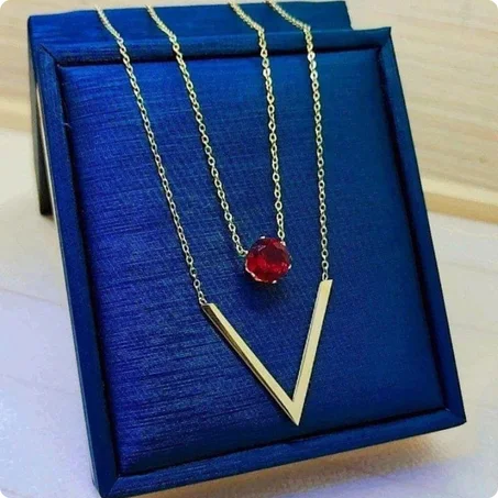 Chaine V 2 en 1 Rouge en acier inoxydable + boite cadeu