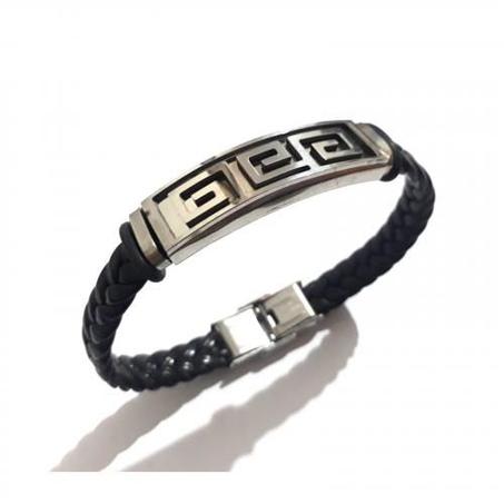 Bracelet A1 Argent + Acier inoxydable combinaison en cuir pour homme