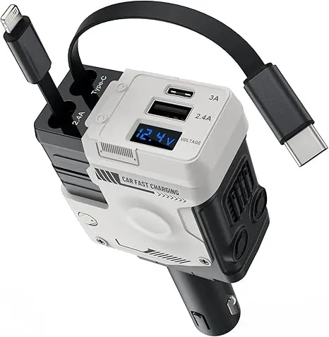 Retractable Car Charger 4-in-1 – Super Fast Charging Adapter