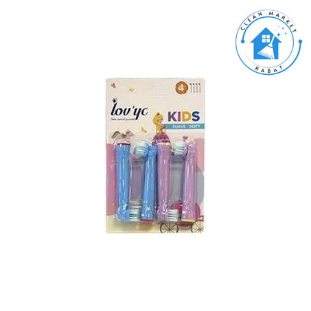 LOV'YC Remplacement de brosse électrique Kids  moyen 4 unités (adaptable avec appareil oral B)