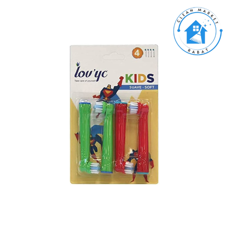 LOV'YC Remplacement de brosse électrique Kids  moyen 4 unités (adaptable avec appareil oral B)