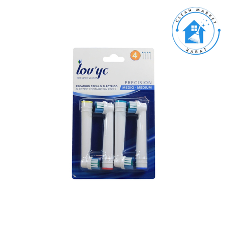 LOV'YC Remplacement de brosse électrique  de précision blister moyen 4 unités (adaptable avec appareil oral B)
