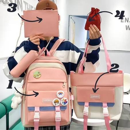 "Compagnon Scolaire Stylish : Sac à Dos Polyvalent pour Filles du Primaire au Collège 4 Pièces, 3 Couleurs