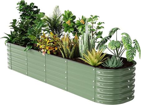 Kit de cama de jardín elevada de 8 x 2 x 1.4 pies, magnesio, aluminio y zinc, caja de metal de metal para plantar plantas al aire libre y verduras (verde claro)