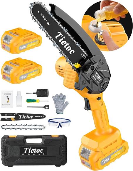 Mini motosierra inalámbrica, la mejor motosierra de 6 pulgadas, funciona con pilas, motosierra de mano con 2 baterías recargables para cortar árboles y cortar madera