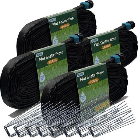 Manguera de remojo plana 2025 de 200 pies con estacas para jardín, manguera de goteo enlazable de 50 pies x 4, sistema de riego de jardín de bricolaje que ahorra un 80% de agua, manguera de