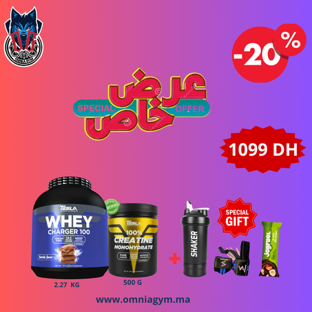 PACK 2 PIECE ( WHEY TESLA + CREATINE TESLA 500G ) + 3 CADEAUX CRATUIT