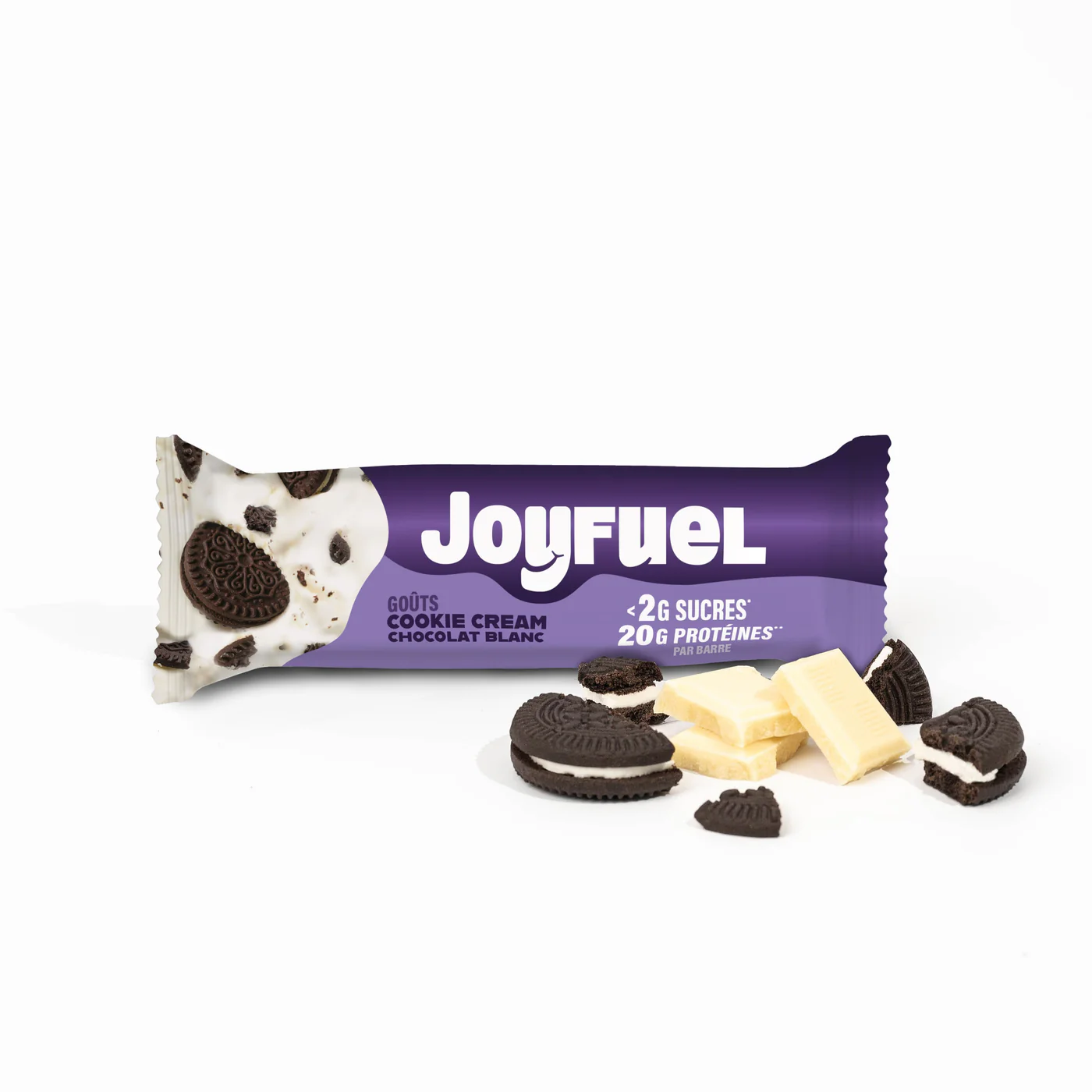 Barre Protéine 55g Joyfuel 20g de protéines - Chocolat Blanc Cookies & Cream