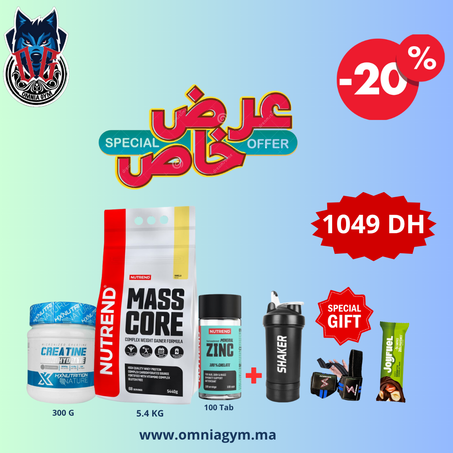 PACK 3 PIECE ( MASS CORE 5.4 KG + CREATINE HX 300G + ZINC NUTREN)+ 3 CADEAUX CRATUIT