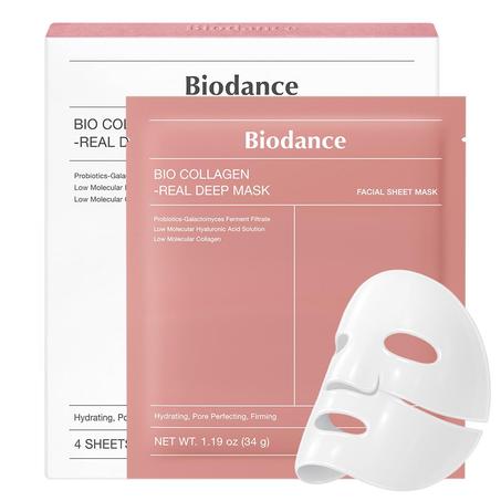 BIODANCE Máscara profunda real de bio-colágeno, máscara de hidrogel hidratante durante la noche, minimización de poros, mejora de elasticidad, cuidado de la piel coreano | 1.19 oz (34g) x 4ea