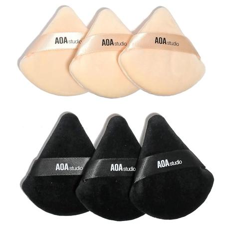 AOA Studio Velvet Puffs - Juego de 6 esponjas de maquillaje sueltas en polvo corporal, esponja, licuadora de terciopelo, juego de esponjas de mezcla de maquillaje de belleza (negro y melocotó