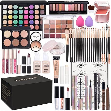 Kit completo de maquillaje para mujeres, juego de regalo de maquillaje para principiantes, adolescentes, juegos de maquillaje para adolescentes, maquillaje multiusos, sombra de ojos, base líq