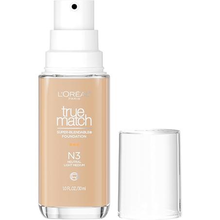 L'Oreal Paris True Match - Base de maquillaje líquida supermezclable, cobertura media, N3, tamaño mediano claro, 1 onza líquida