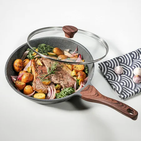 Poêle Antiadhésive avec Couvercle en Verre – Cuisine Saine et Pratique
