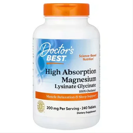 Magnésium Bisglycinate Doctor’s Best 240 Comprimés – Haute Absorption TRAACS® 100 mg مغنيسيوم ليسينات جليسينات عالي الامتصاص