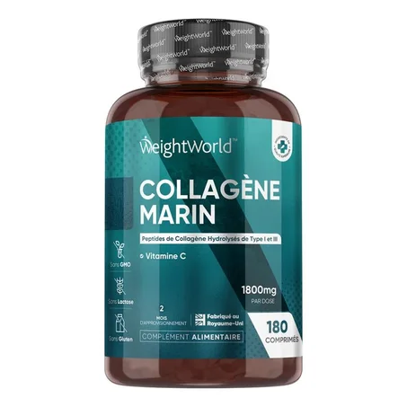 Collagène Marin Intense WeightWorld 180 Comprimés – Complexe Collagène + vitamine C Peau Cheveux Ongles (2 Mois) كولاجين بحرية