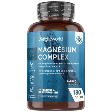 Complexe Magnésium WeightWorld 180 Gélules – 4 Formes de Magnésium Haute Absorption مغنيسيوم ليسينات جليسينات عالي الامتصاص