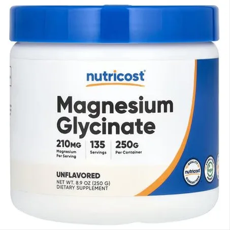 Magnésium Bisglycinate Nutricost 250 g – Poudre Haute Absorption مغنيسيوم ليسينات جليسينات عالي الامتصاص