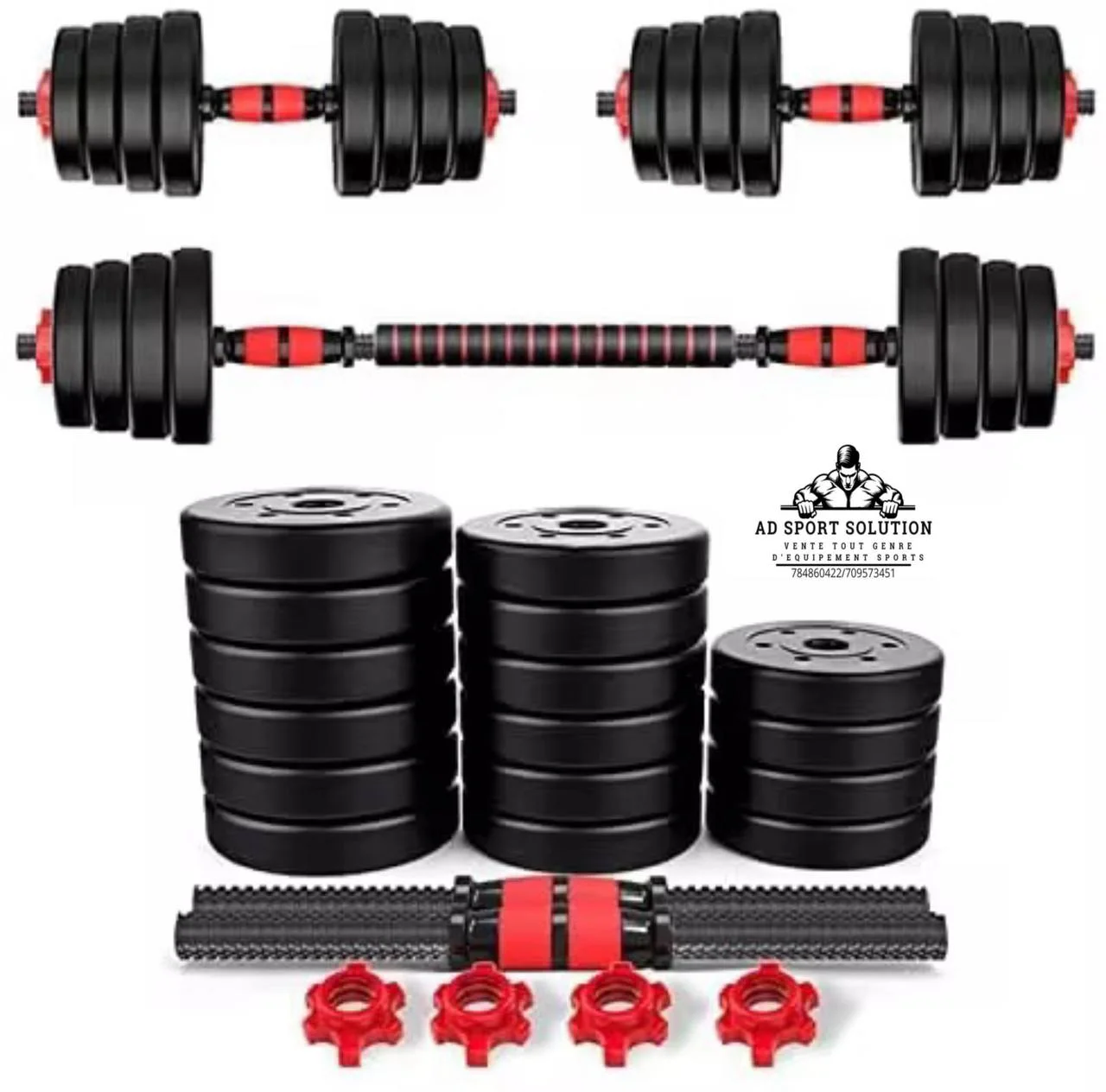 Haltères de musculation avec barre démontable –