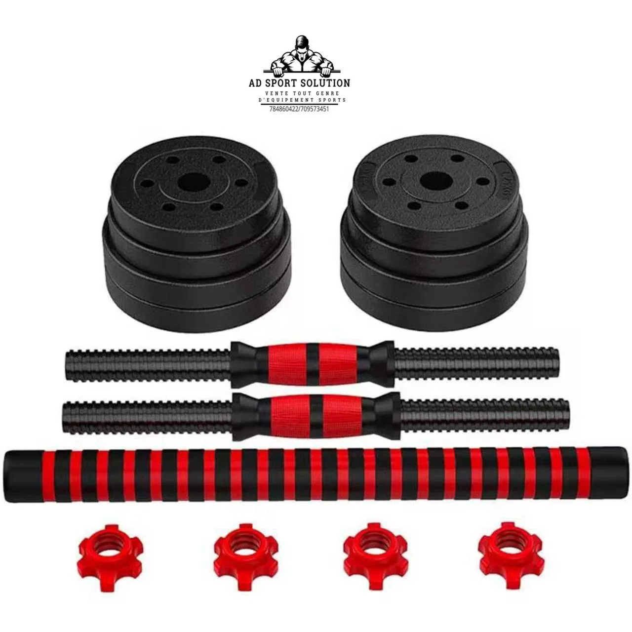 Haltères de musculation avec barre démontable –