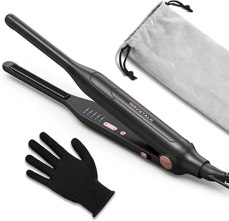 Wavytalk Plancha plana pequeña de 3/10", Plancha plana de lápiz para cabello corto, corte de duendecillo y flequillo, rizador de pelo para cabello corto, mini alisador de pelo para cantos con