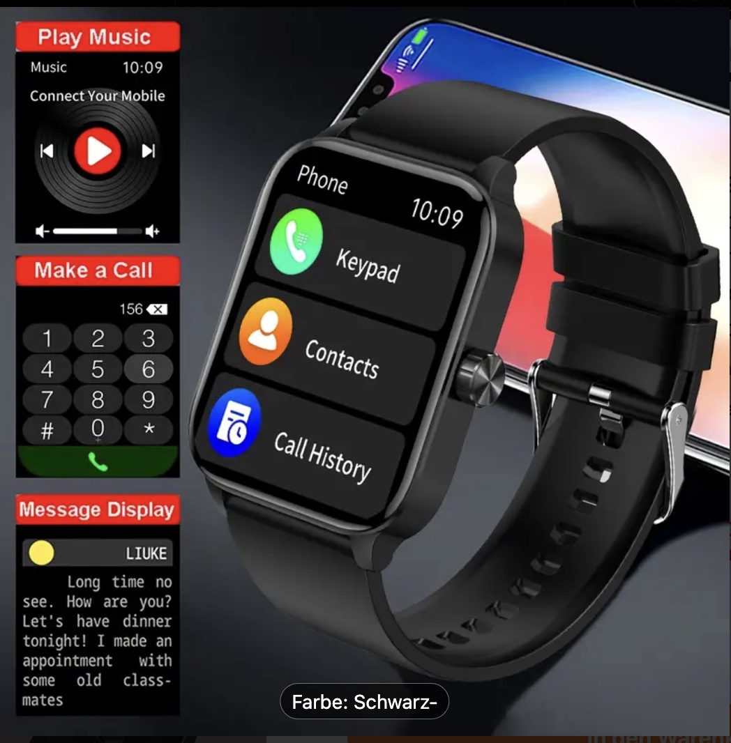 ⌚ ساعة ذكية 1.85″ بشاشة نباتية ثلاثية الأبعاد – مقاومة IP68 – 100+ وضع رياضي