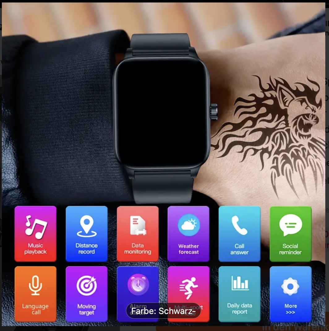 ⌚ ساعة ذكية 1.85″ بشاشة نباتية ثلاثية الأبعاد – مقاومة IP68 – 100+ وضع رياضي