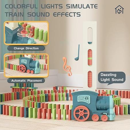 لعبة قطار دومينو : 180 قطعة من لعبة الدومينو الابداعية المتراصة الاوتوماتيكية